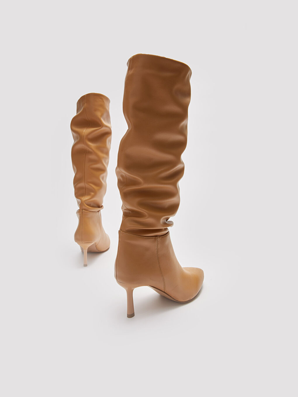 Women's Leather Look Heeled Long Boots-3