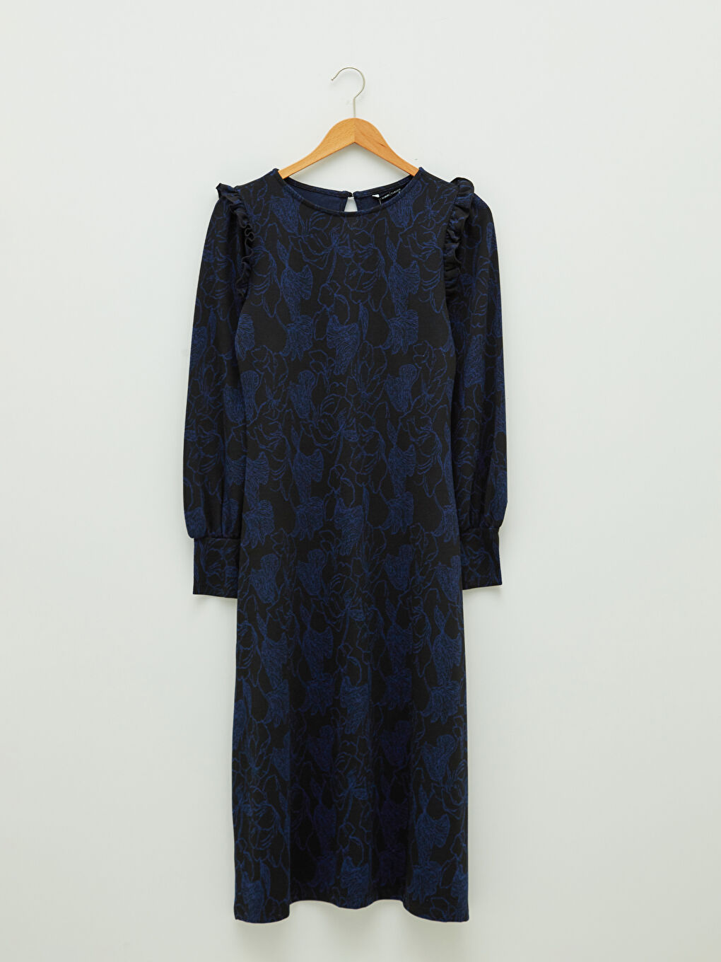 LCWAIKIKI Classic Crew Neck Patterned Long Sleeve Ponte Fabric Women's Dress -W1G266Z8-HLM