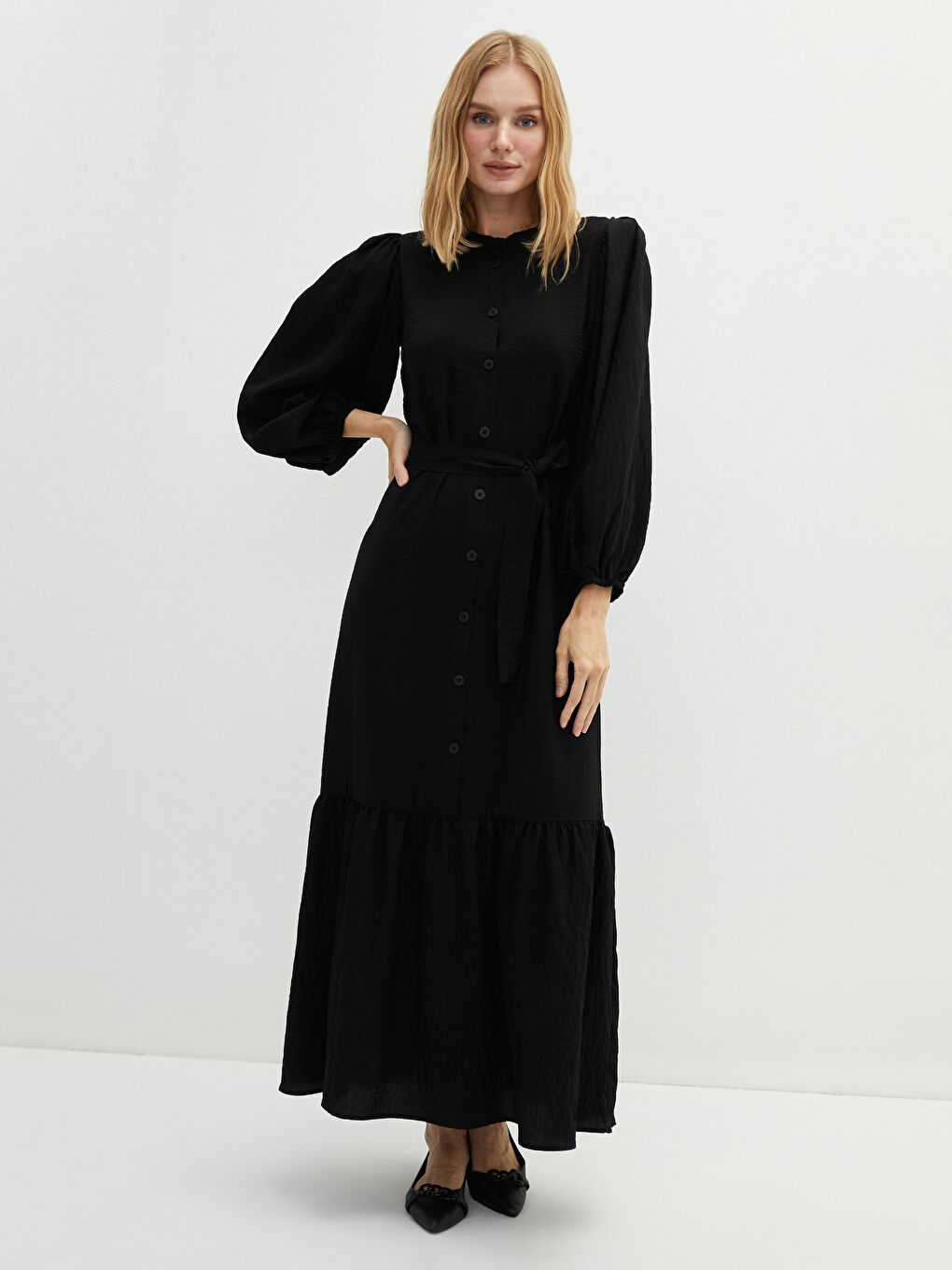 کراس بۆ ژنان بە یەخەی سوننەتی قۆڵ درێژ بە پەسە بندکراوی پۆپلین-2