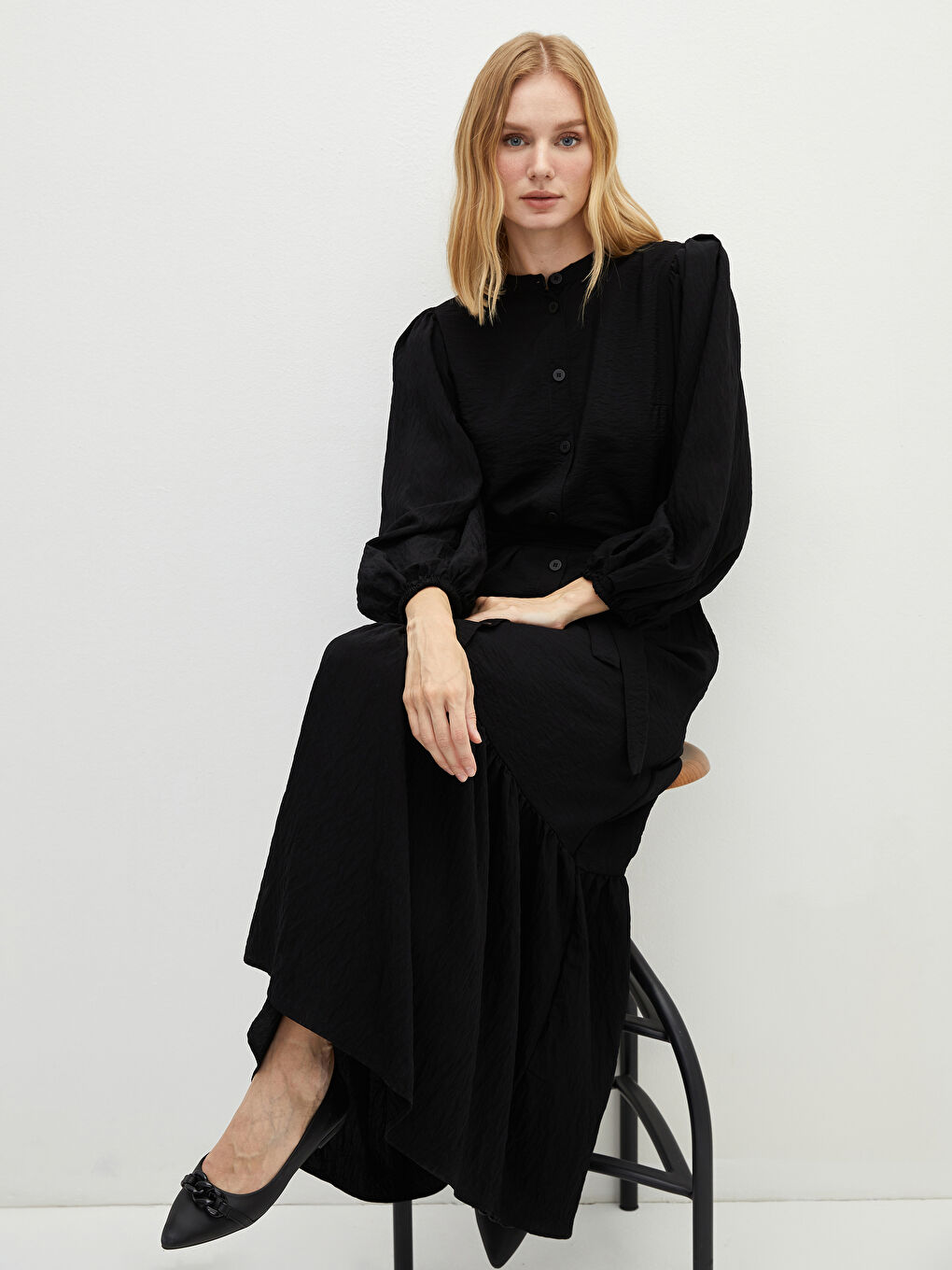 کراس بۆ ژنان بە یەخەی سوننەتی قۆڵ درێژ بە پەسە بندکراوی پۆپلین-3