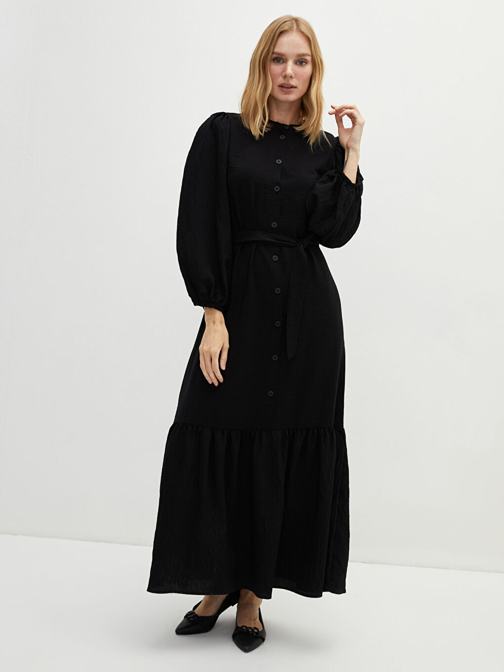 کراس بۆ ژنان بە یەخەی سوننەتی قۆڵ درێژ بە پەسە بندکراوی پۆپلین-1