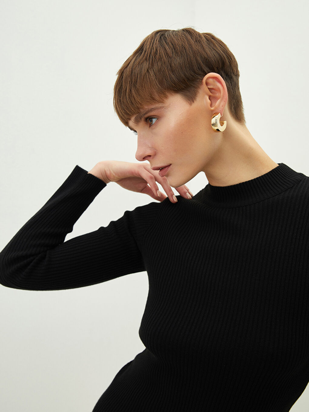 LCW Vision Funnel Neck Plain Long Sleeve Women's Knitwear Dress -W1G290Z8-CVL