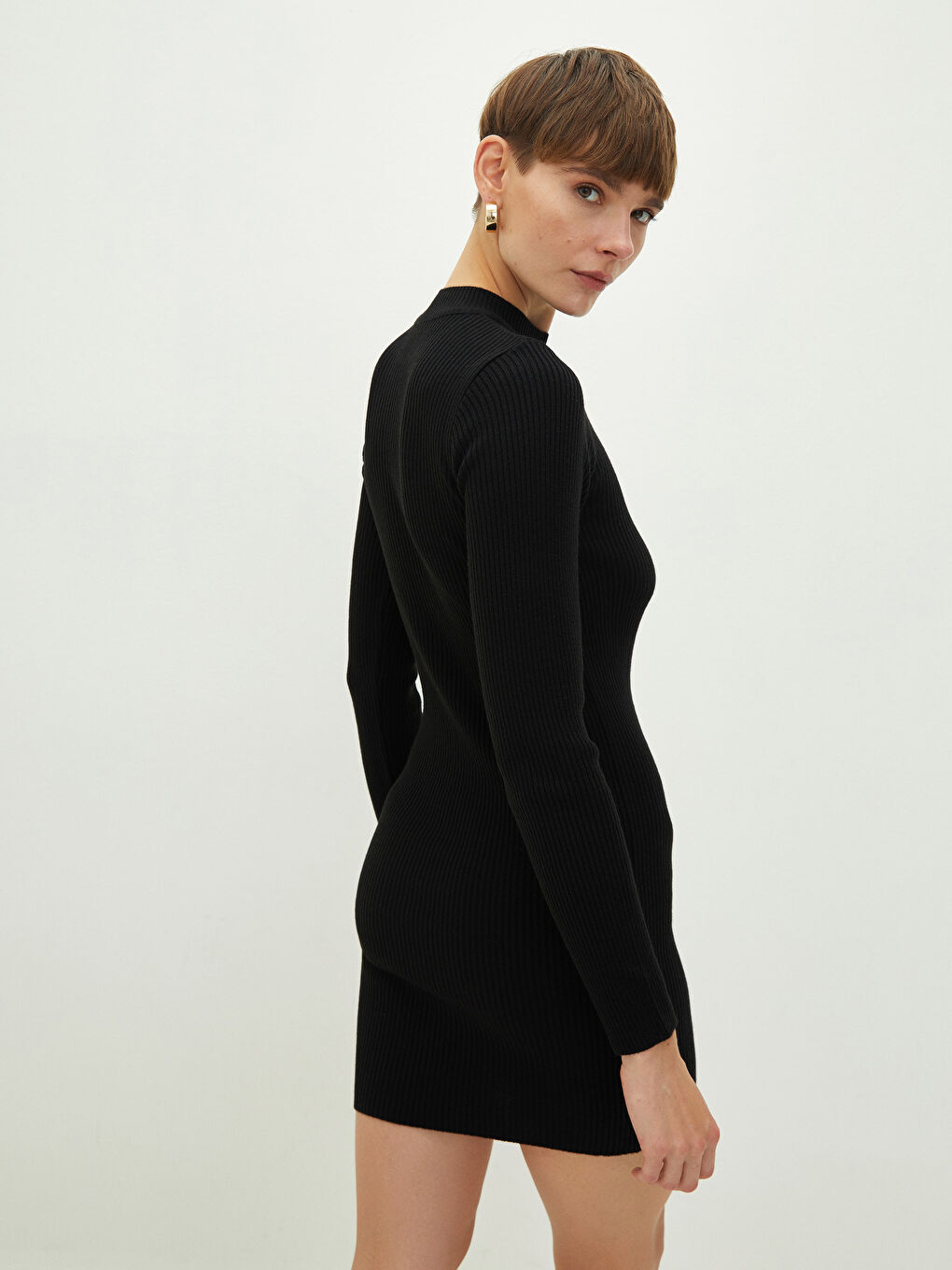 LCW Vision Funnel Neck Plain Long Sleeve Women's Knitwear Dress -W1G290Z8-CVL
