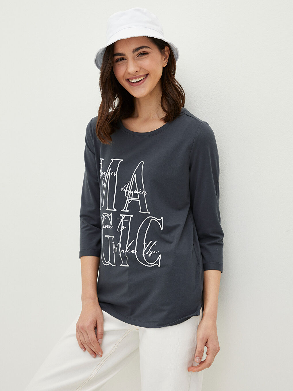 Crew Neck Letter Printed Long Sleeve Women's T-Shirt