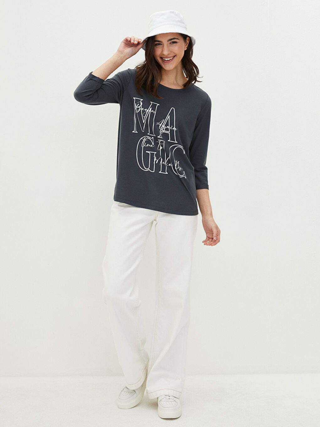Crew Neck Letter Printed Long Sleeve Women's T-Shirt-2