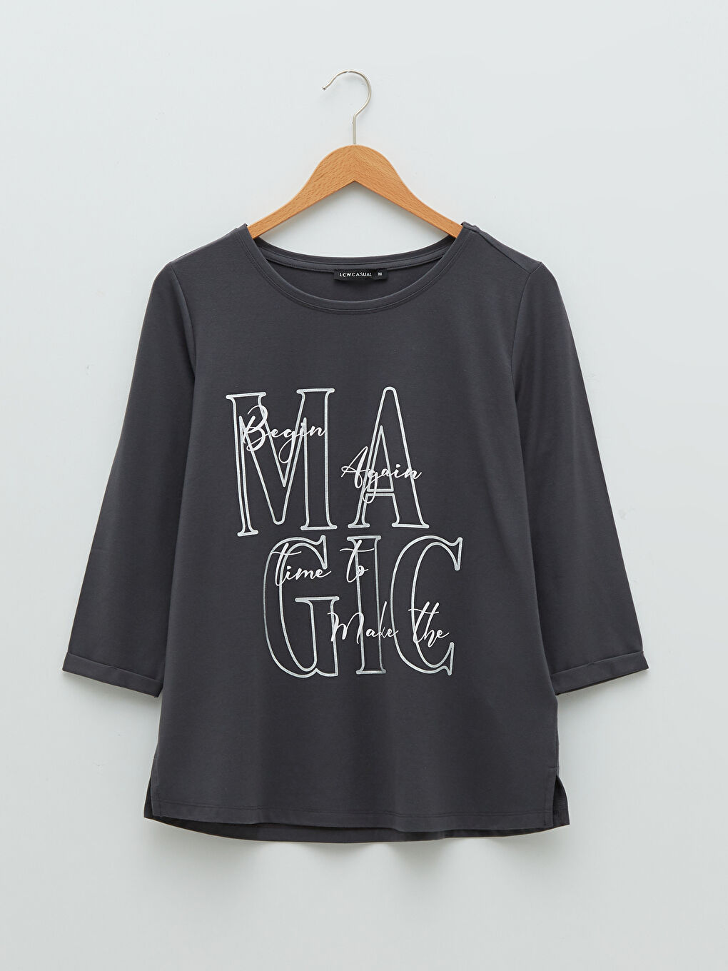 Crew Neck Letter Printed Long Sleeve Women's T-Shirt-5