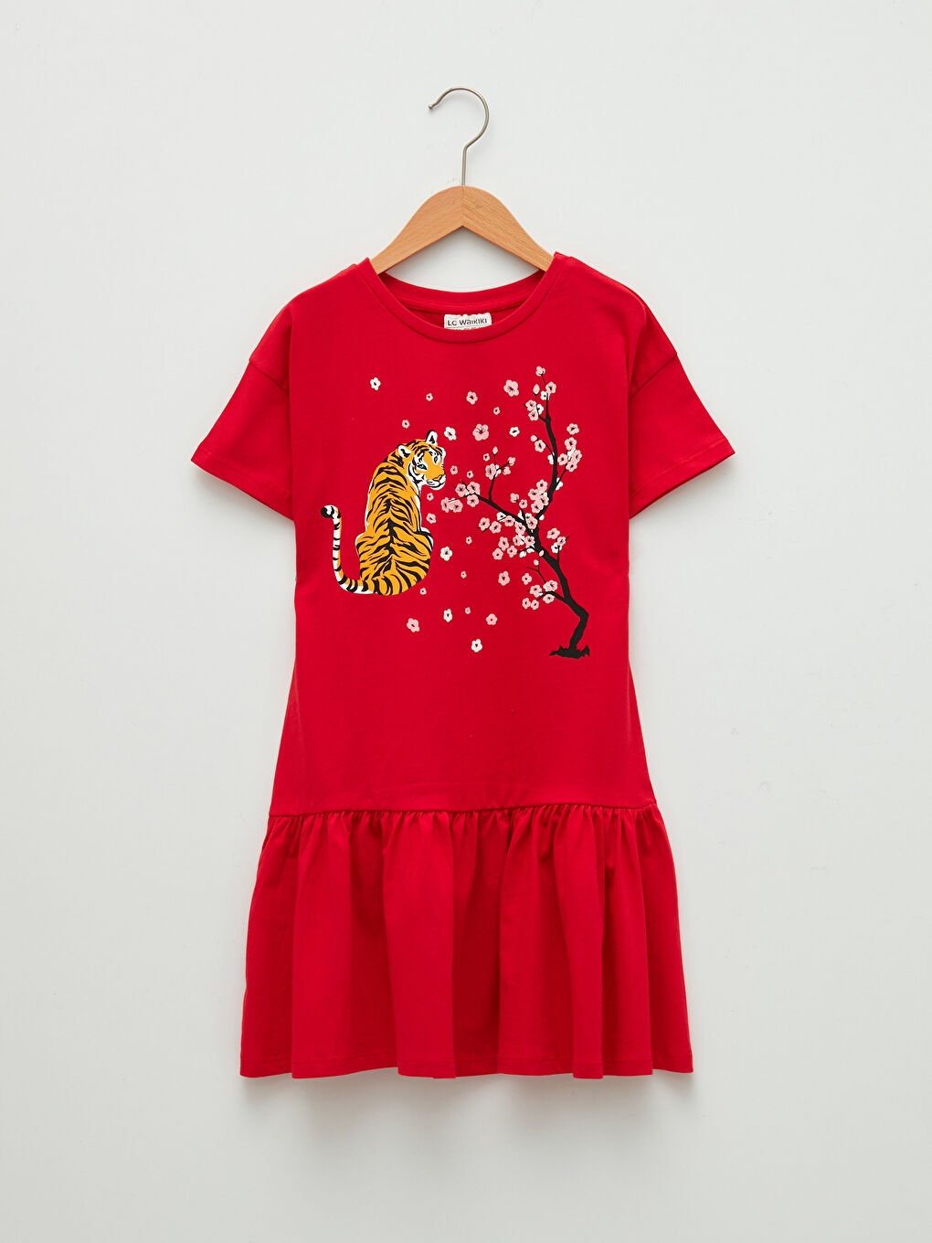 Crew Neck Printed Short Sleeve Cotton Girl Dress