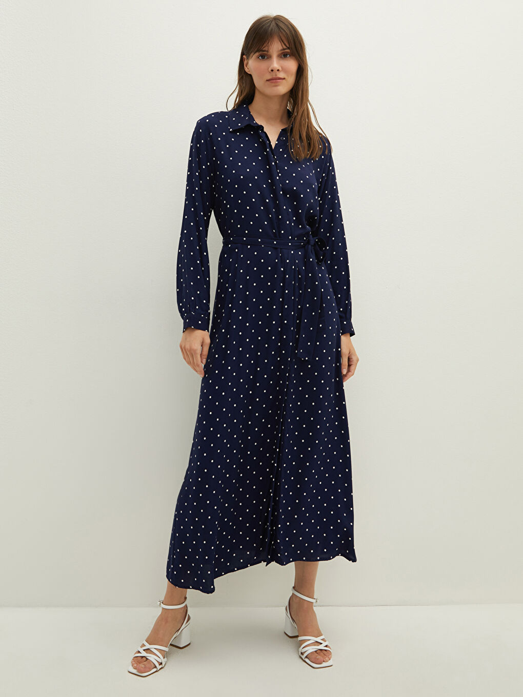 Polka Dot Long Sleeve Viscose Women Shirt Dress
