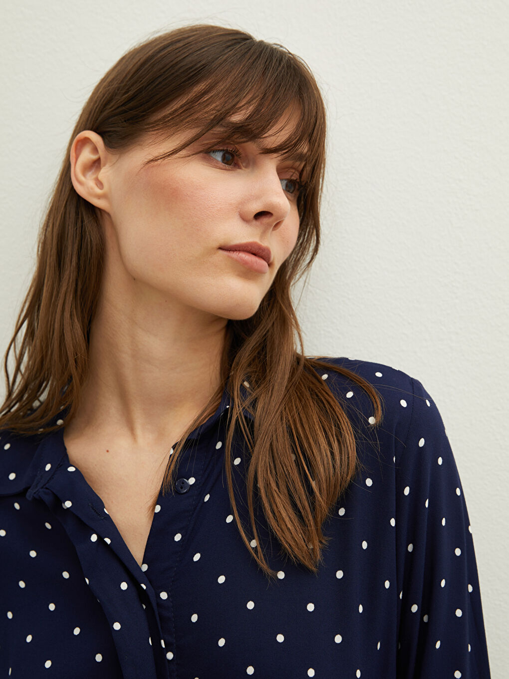 Polka Dot Long Sleeve Viscose Women Shirt Dress-4