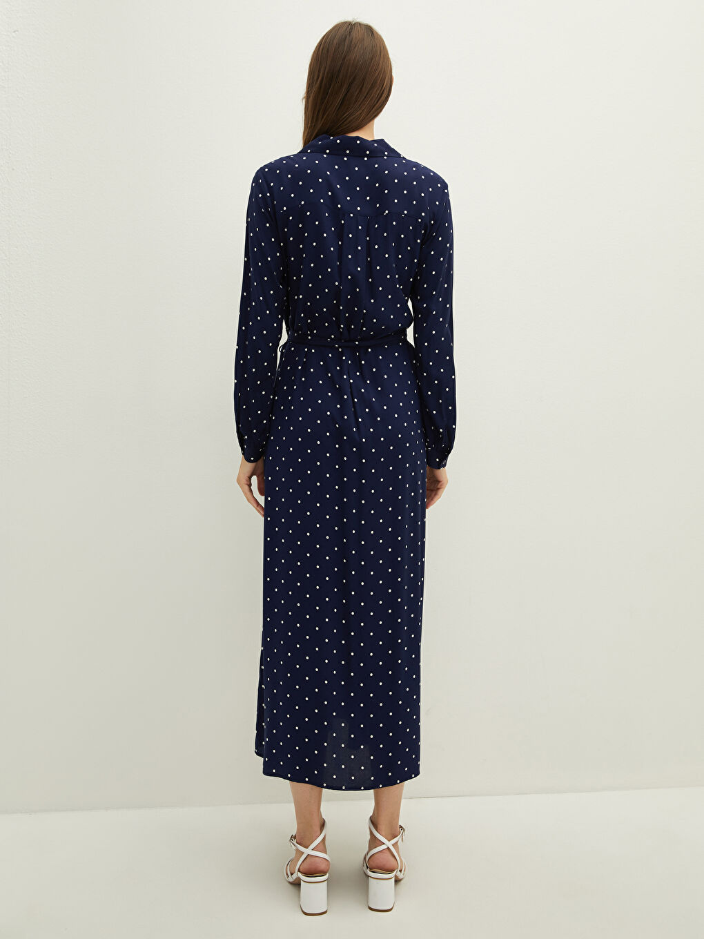 Polka Dot Long Sleeve Viscose Women Shirt Dress-5