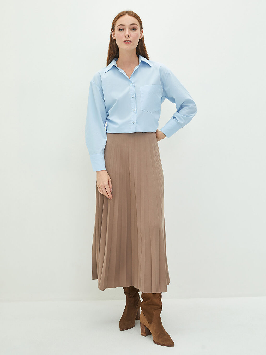 Kahverengi LCW Modest Basic Pileli Kadın Etek-1