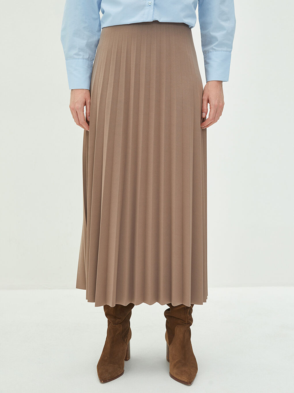 Kahverengi LCW Modest Basic Pileli Kadın Etek-4