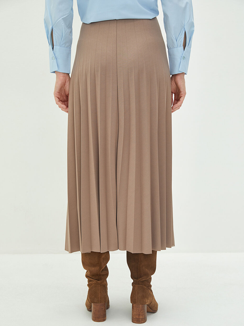 Kahverengi LCW Modest Basic Pileli Kadın Etek-5