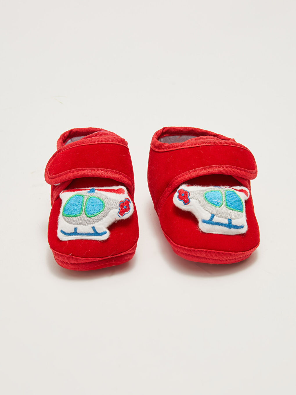 Kırmızı 3D Aplikeli Cırt Cırtlı Erkek Bebek Yürüme Öncesi Ev Ayakkabısı-2