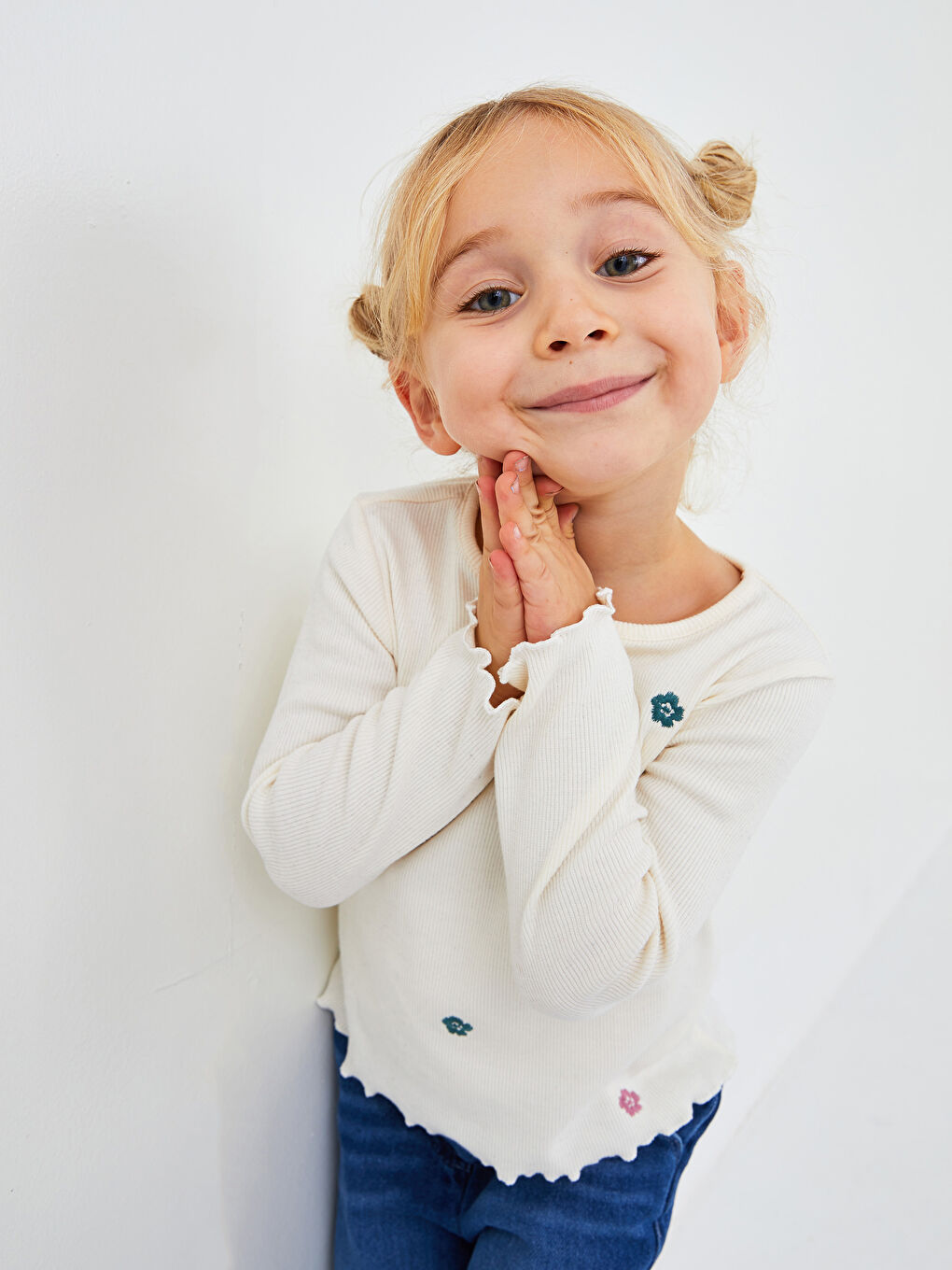 Crew Neck Long Sleeve Embroidery Detailed Baby Girl T-Shirt