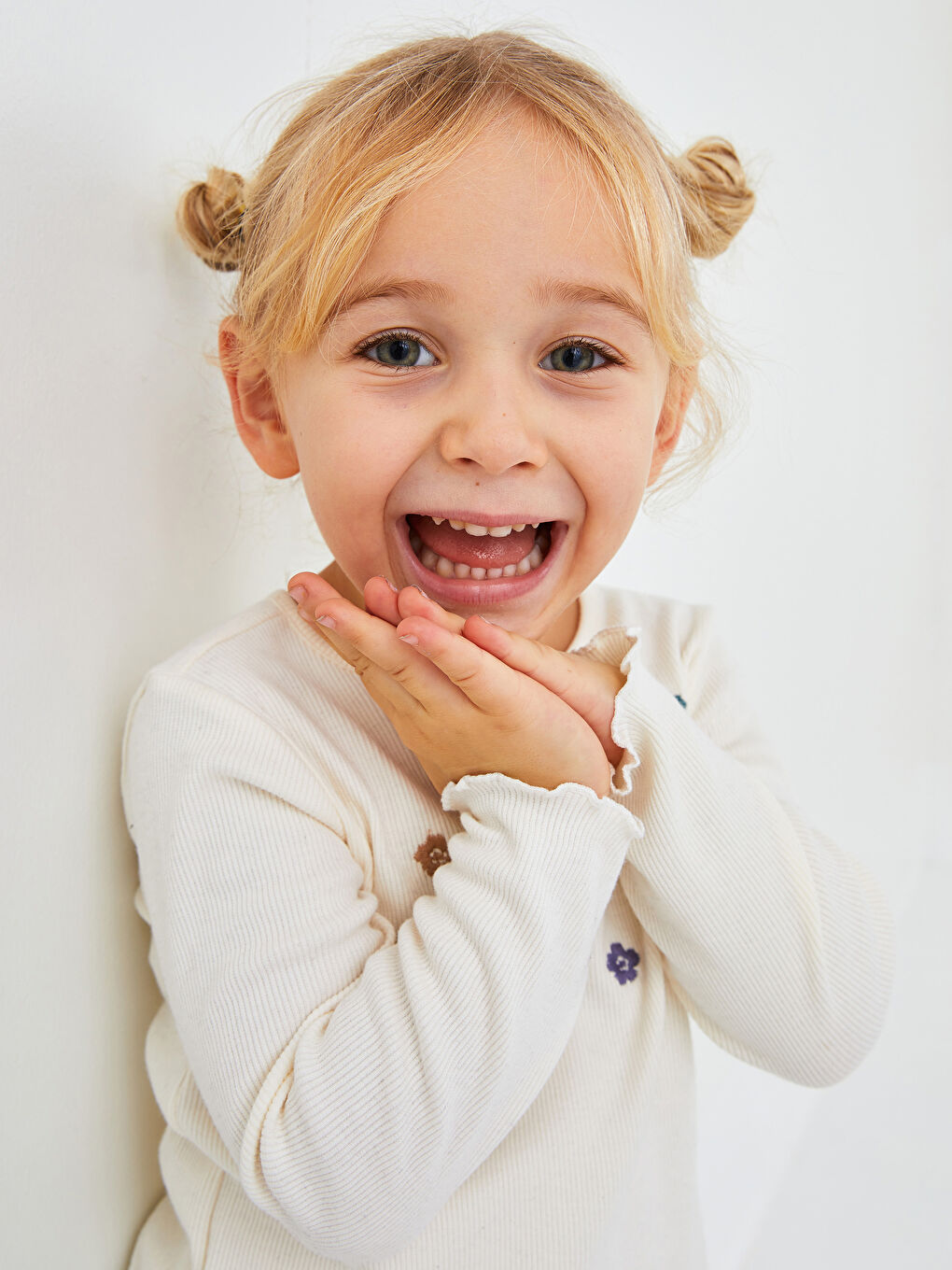 Crew Neck Long Sleeve Embroidery Detailed Baby Girl T-Shirt-1