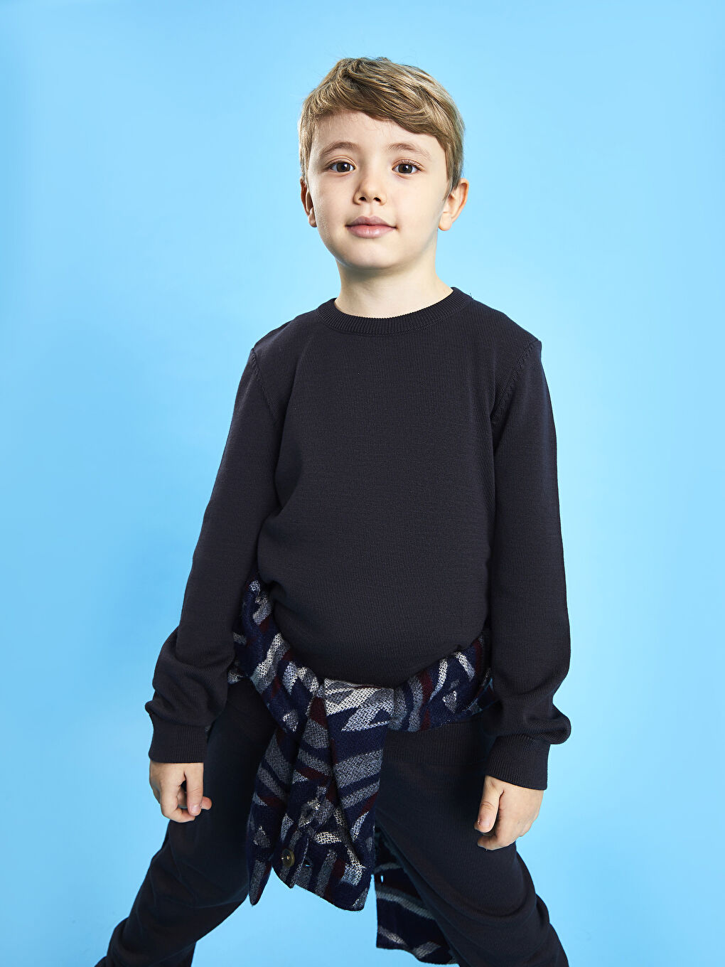 Antrasit Bisiklet Yaka Basic Uzun Kollu Erkek Çocuk Triko Kazak ve Pantolon-1