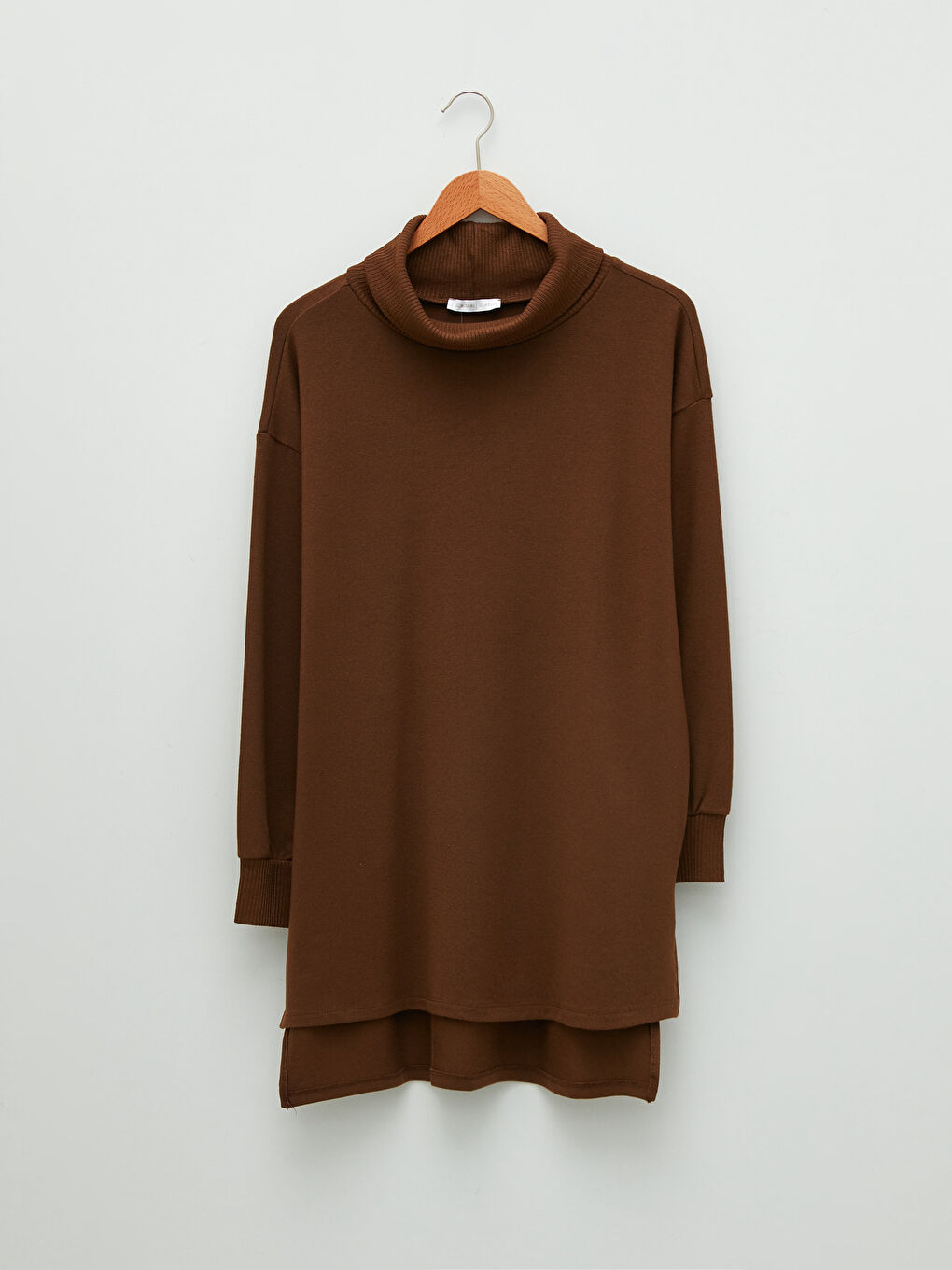 Kahverengi Balıkçı Yaka Düz Uzun Kollu Kadın Tunik-5