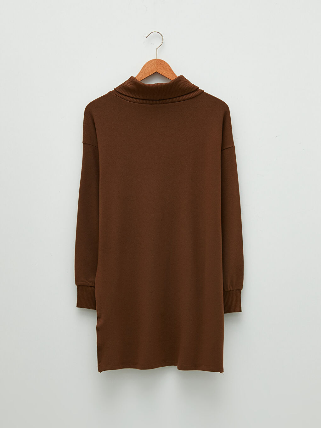 Kahverengi Balıkçı Yaka Düz Uzun Kollu Kadın Tunik-6