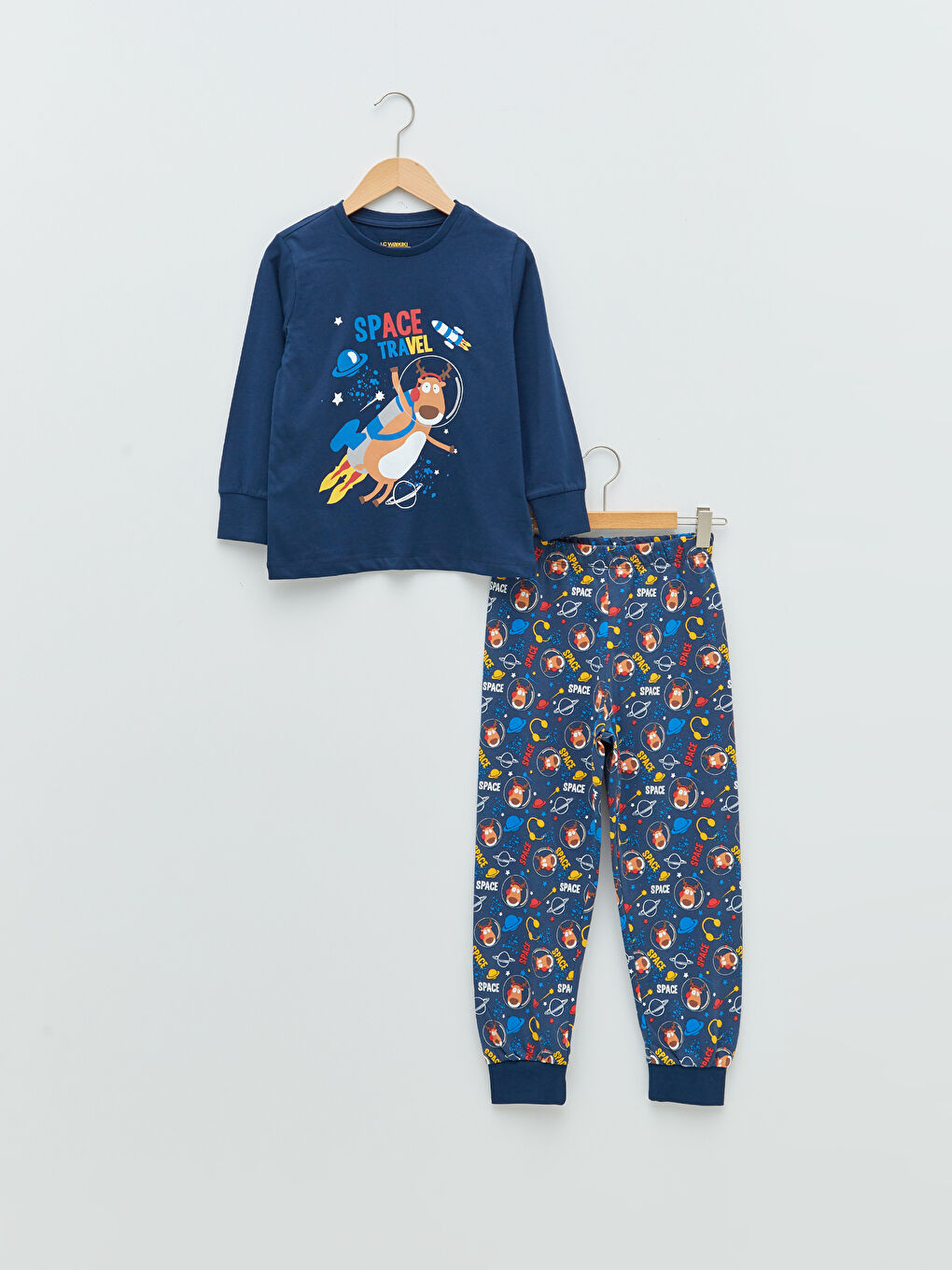 Crew Neck Printed Long Sleeve Boys' Pyjama Set