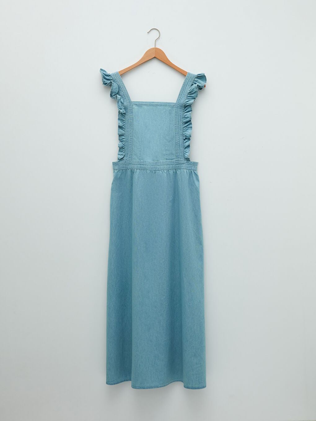 LCW Modest Square Collar Strap Ruffle Detailed Women's Rodeo Jean Dress -W1G402Z8-H45
