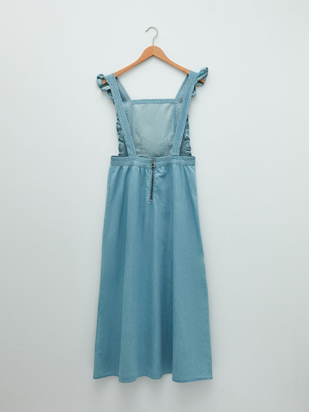 LCW Modest Square Collar Strap Ruffle Detailed Women's Rodeo Jean Dress -W1G402Z8-H45