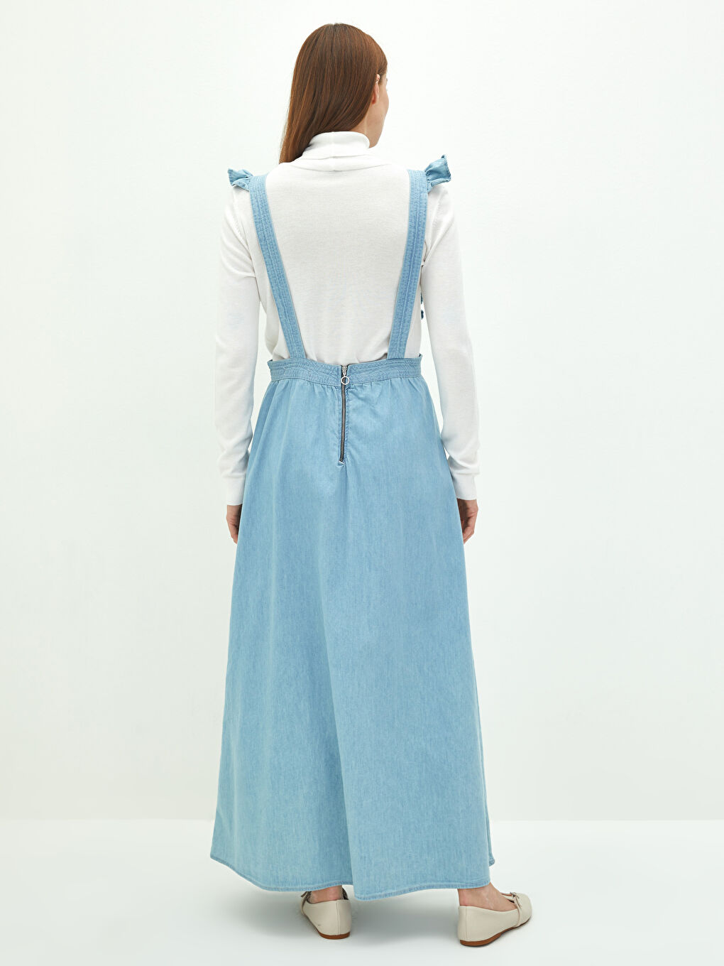 LCW Modest Square Collar Strap Ruffle Detailed Women's Rodeo Jean Dress -W1G402Z8-H45