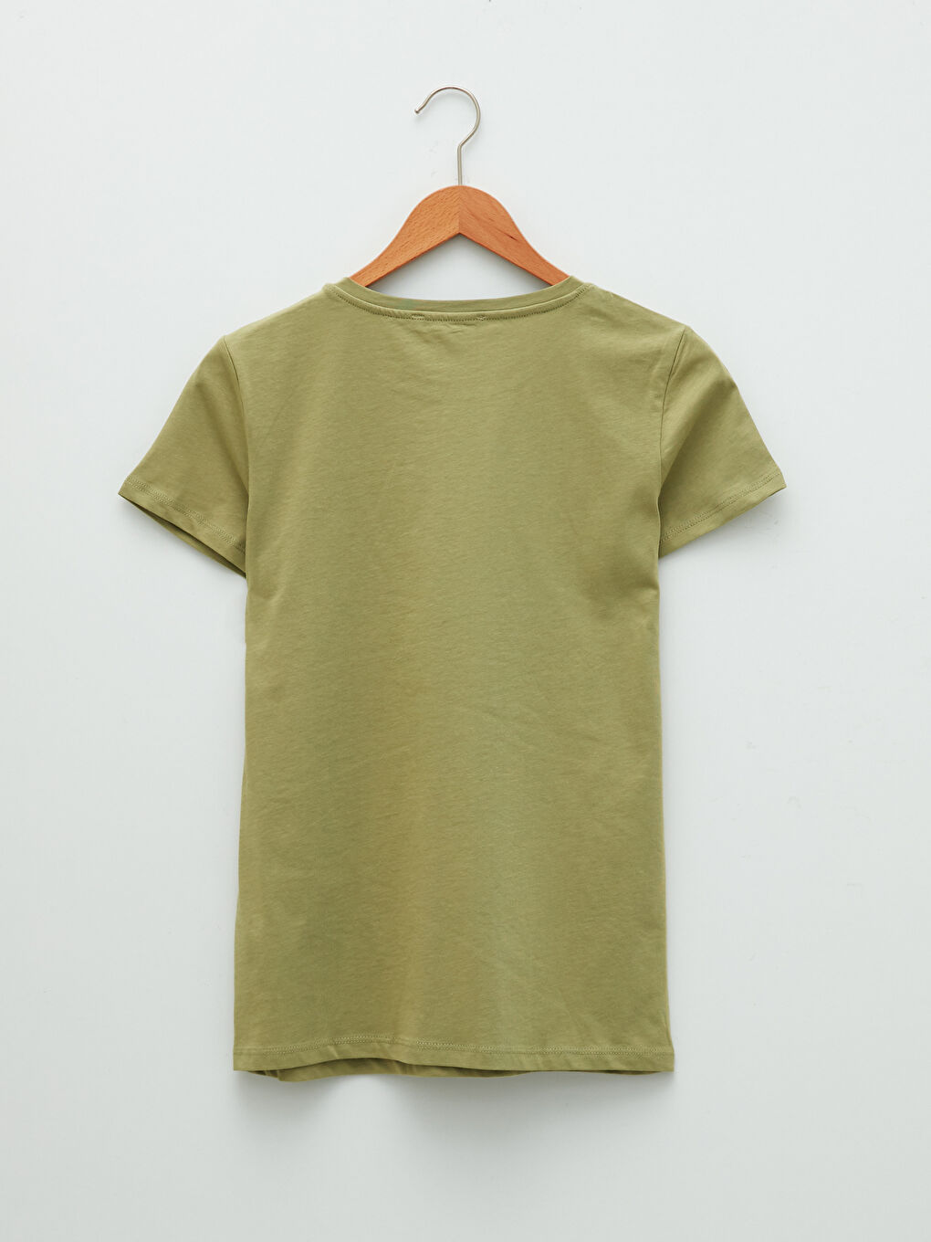 Yeşil Bisiklet Yaka Baskılı Kısa Kollu Pamuklu Kadın Tişört-6