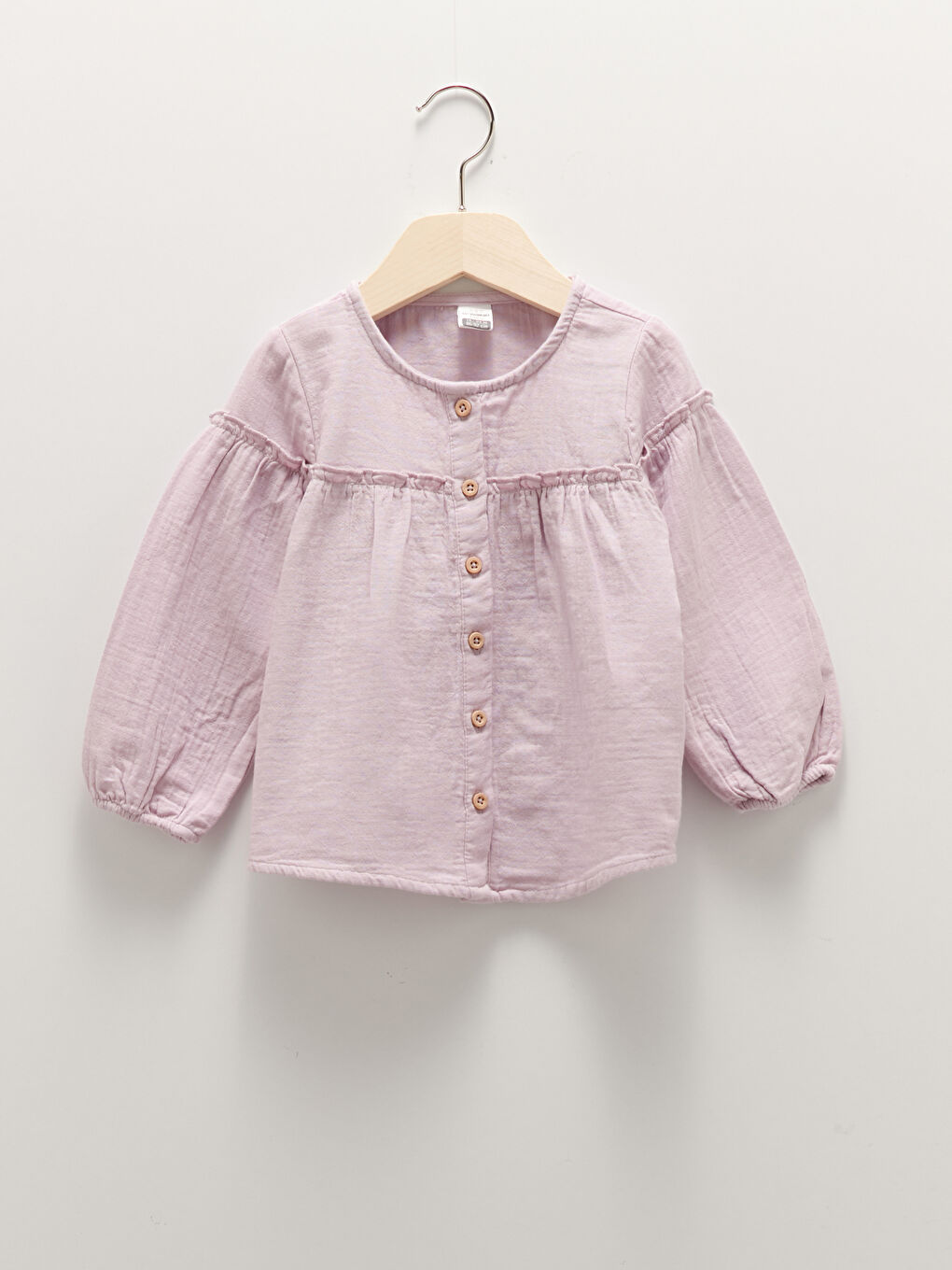 Chemise Bébé Fille Basique en Mousseline de Coton à Col Rond et Manches Longues