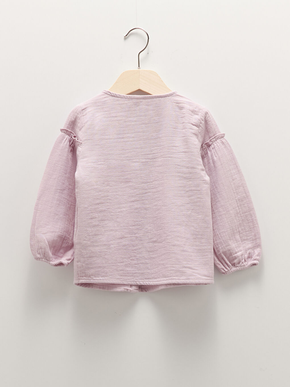 Chemise Bébé Fille Basique en Mousseline de Coton à Col Rond et Manches Longues-1