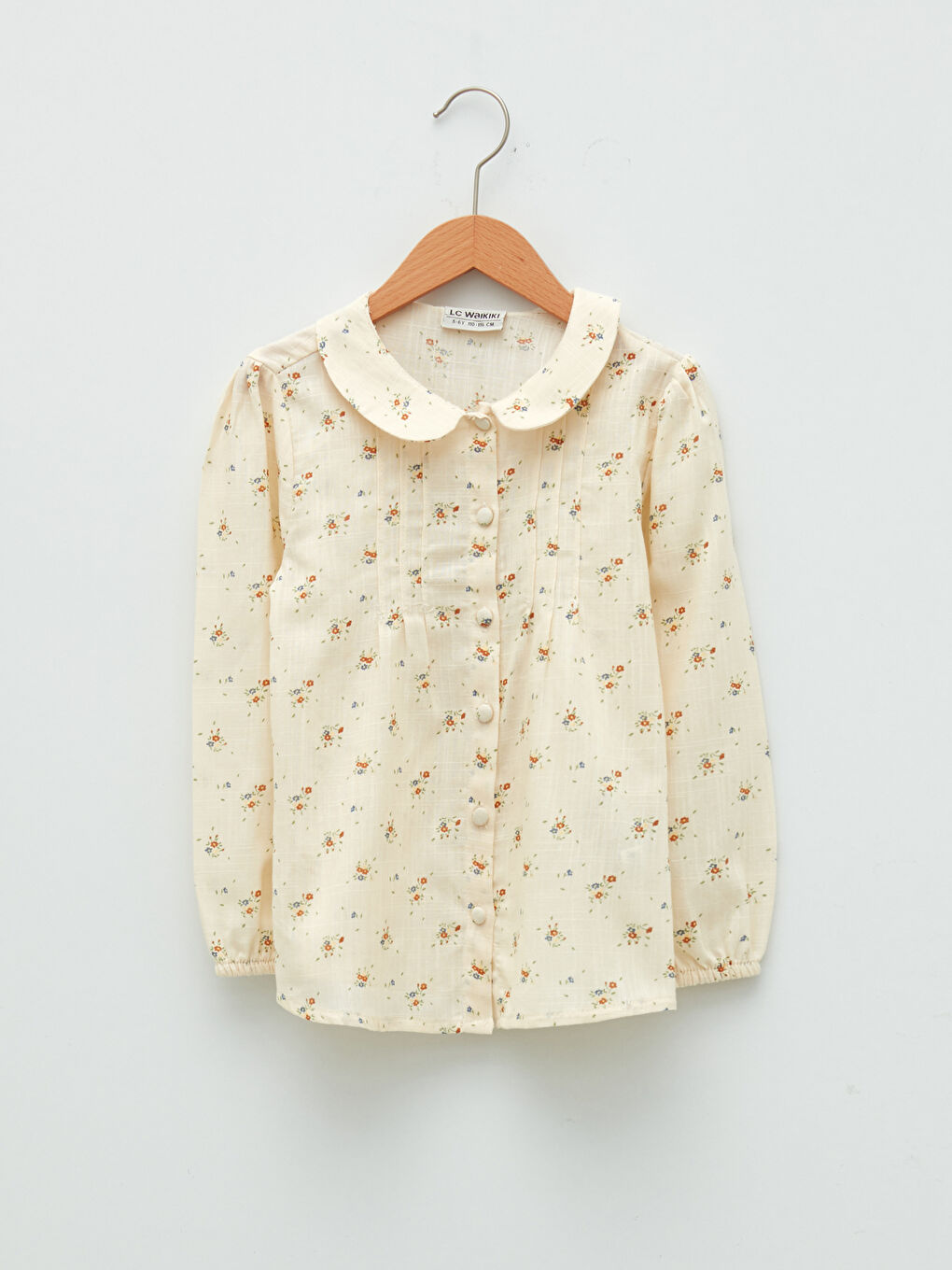 Ekru Desenli Uzun Kollu Poplin Kız Çocuk Gömlek
