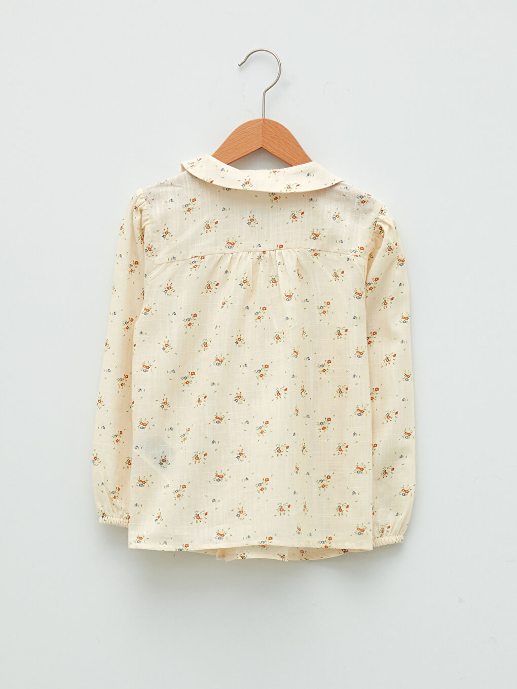 Ekru Desenli Uzun Kollu Poplin Kız Çocuk Gömlek-1