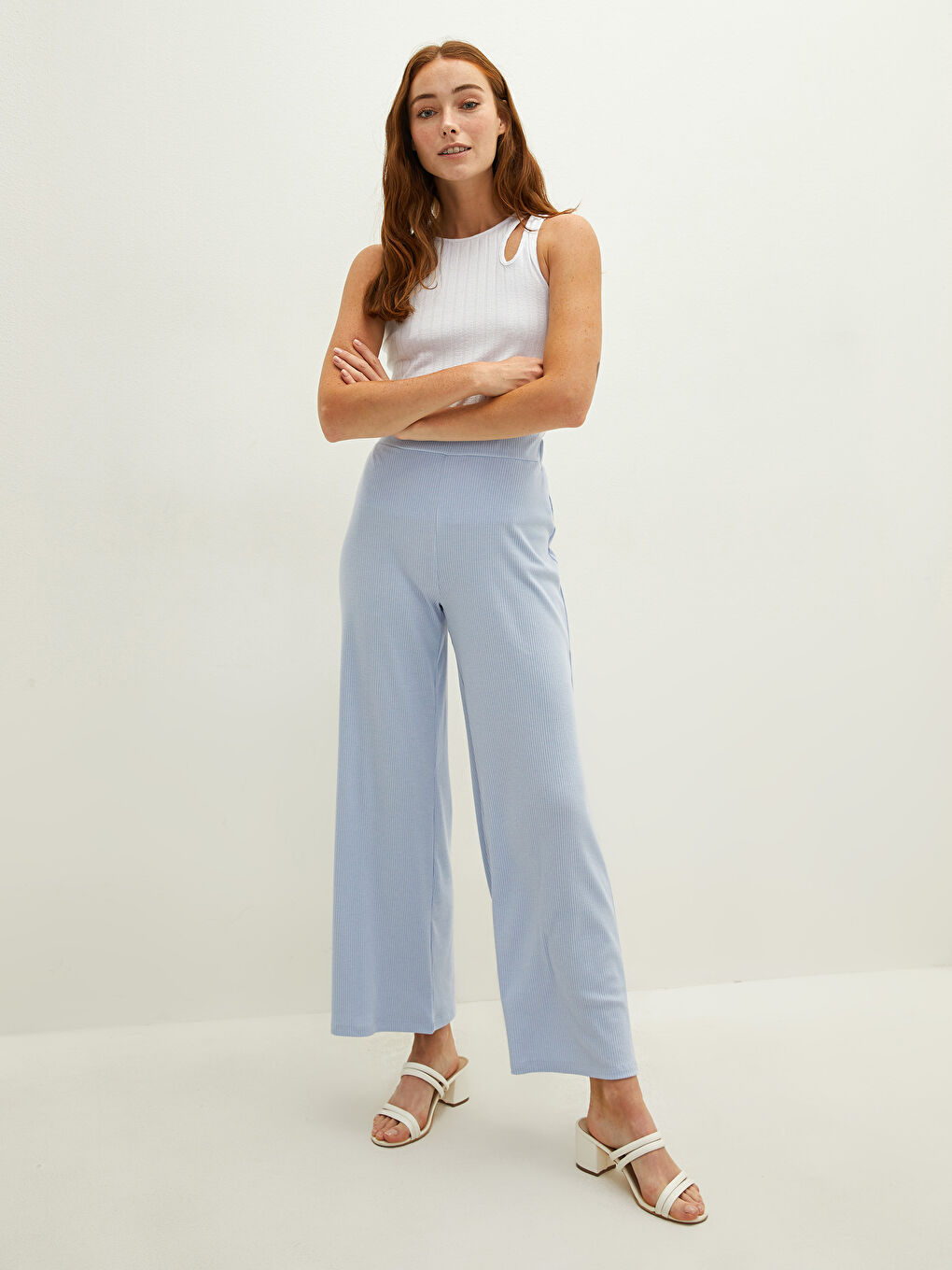 Elasticated Waist Plain Wide Leg Women's Sweatpants-2
