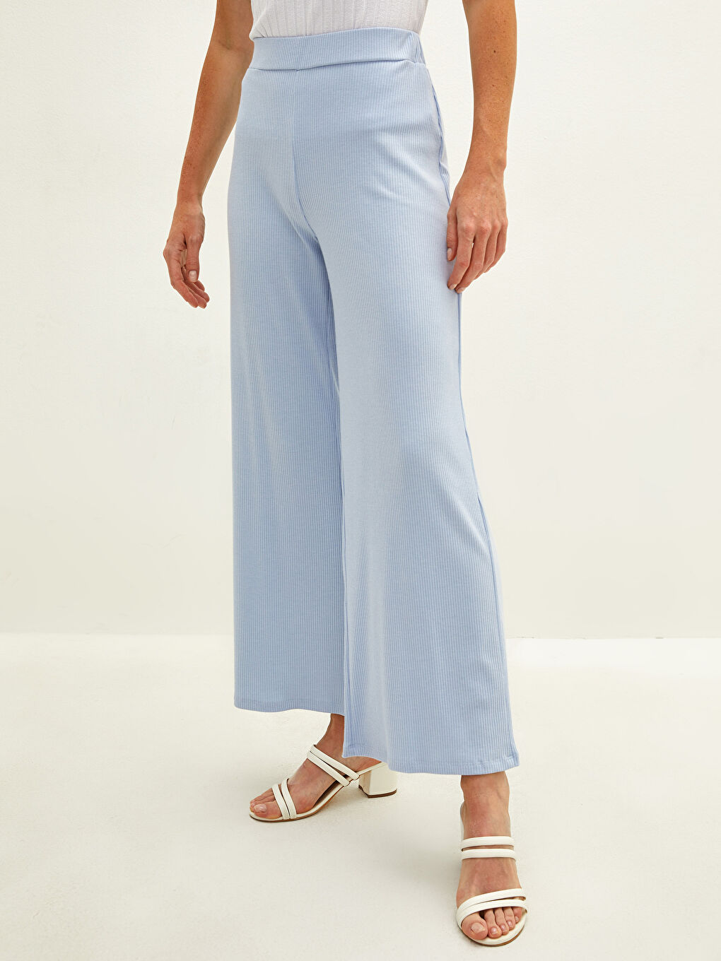 Elasticated Waist Plain Wide Leg Women's Sweatpants-3