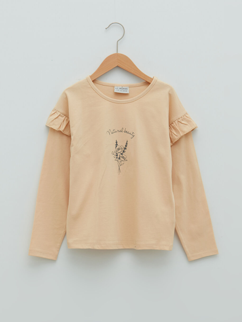 Crew Neck Printed Long Sleeve Cotton Girl T-shirt