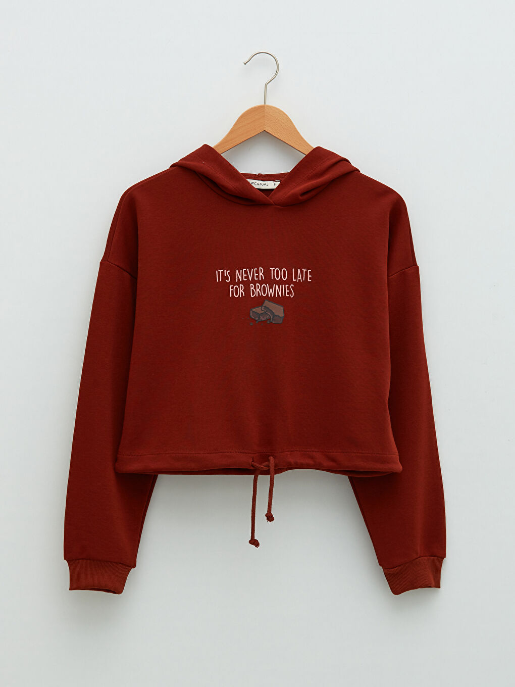Kahverengi Kapüşon Yaka Baskılı Uzun Kollu Kadın Sweatshirt-5