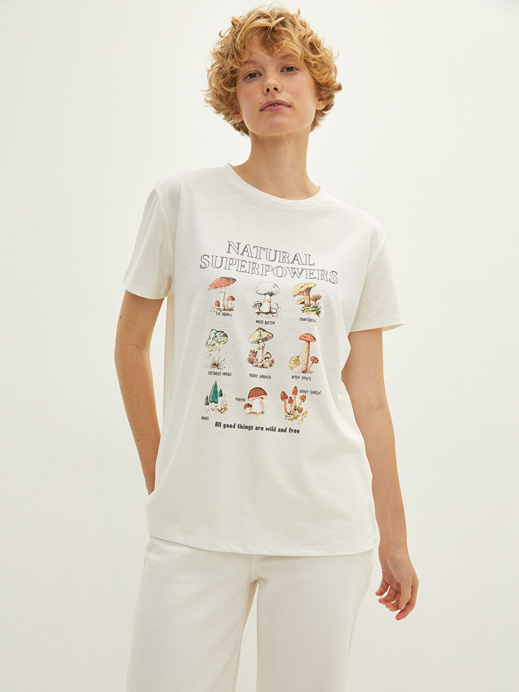 LCW Vision Crew Neck Printed Short Sleeve Women's T-Shirt -W1G525Z8-FEU