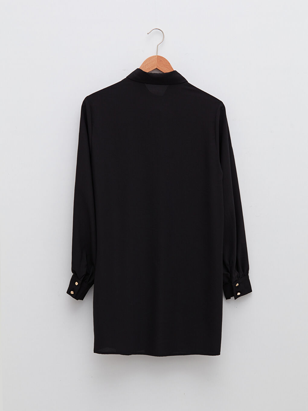 Siyah Düz Uzun Kollu Krep Kadın Gömlek Tunik-7