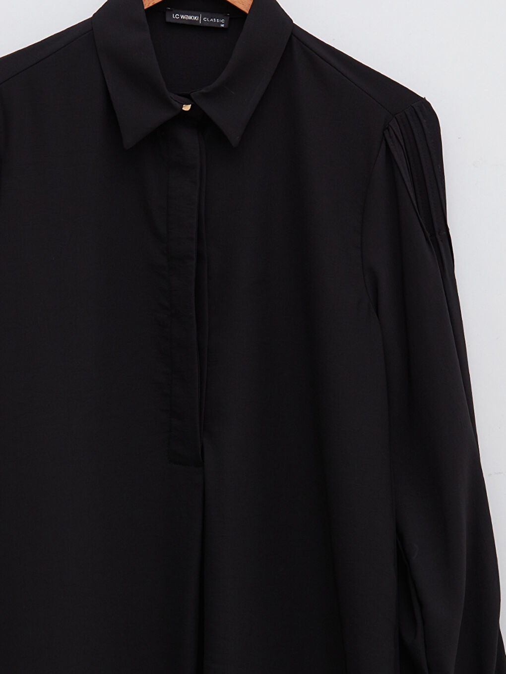 Siyah Düz Uzun Kollu Krep Kadın Gömlek Tunik-8