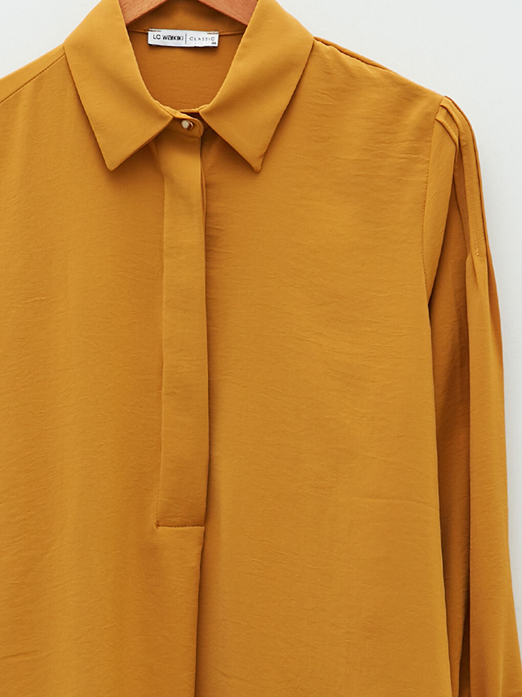 Sarı Düz Uzun Kollu Krep Kadın Gömlek Tunik-6