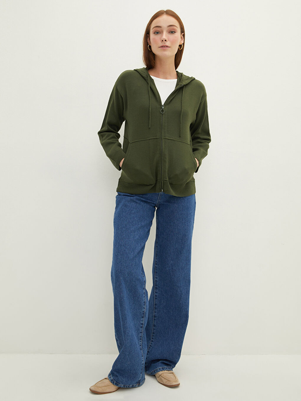 LCWAIKIKI Classic Hooded Collar Regular Long Sleeve Pocket Detailed Women's Cardigan -W1G583Z8-HDQ