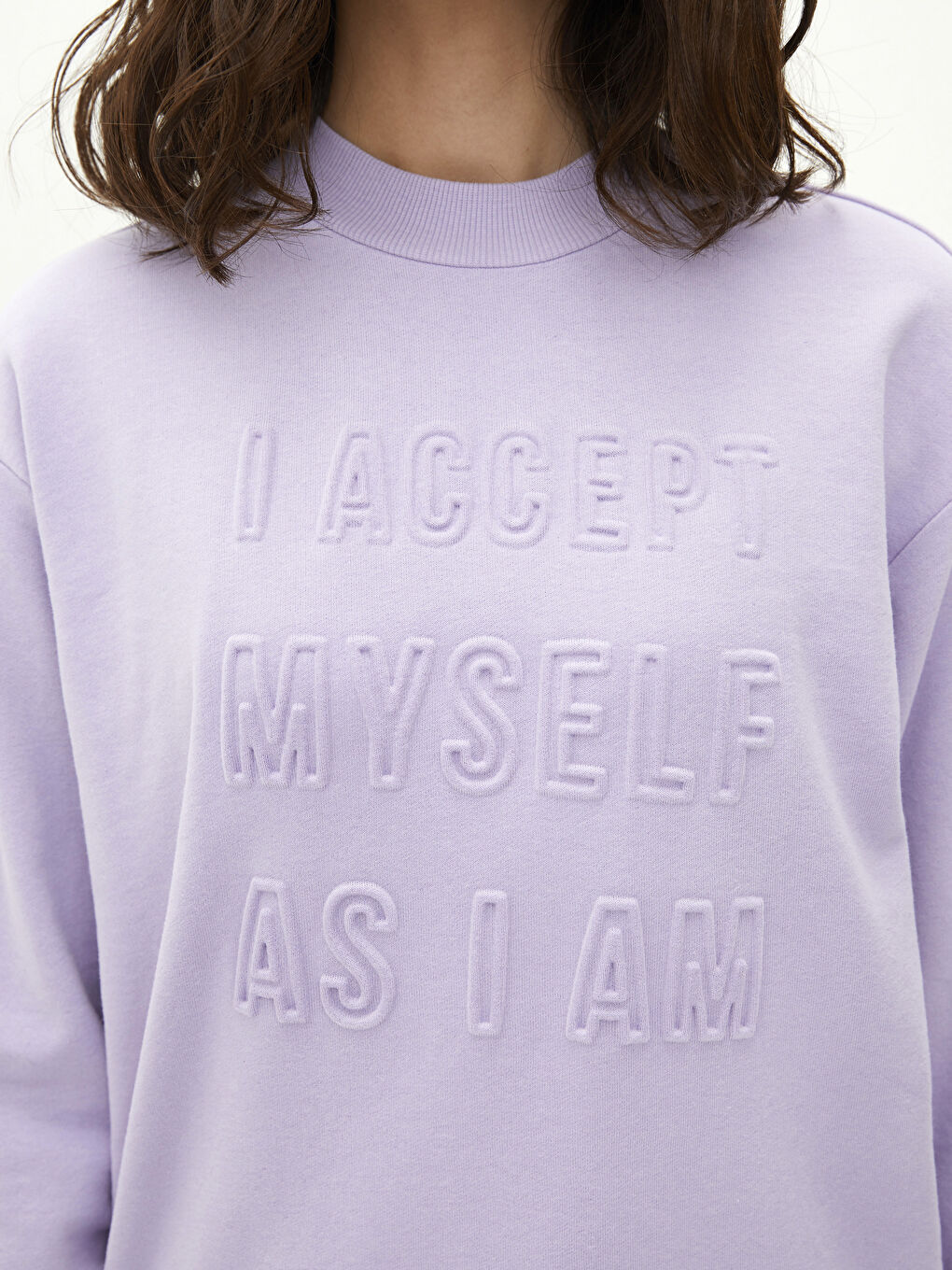 Lila Bisiklet Yaka Yazı Baskılı Uzun Kollu Kadın Sweatshirt-3