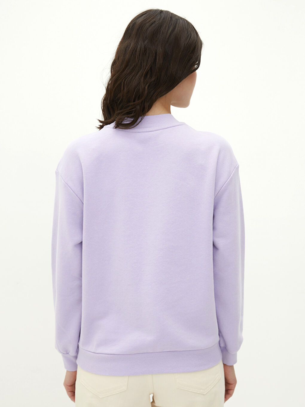 Lila Bisiklet Yaka Yazı Baskılı Uzun Kollu Kadın Sweatshirt-4