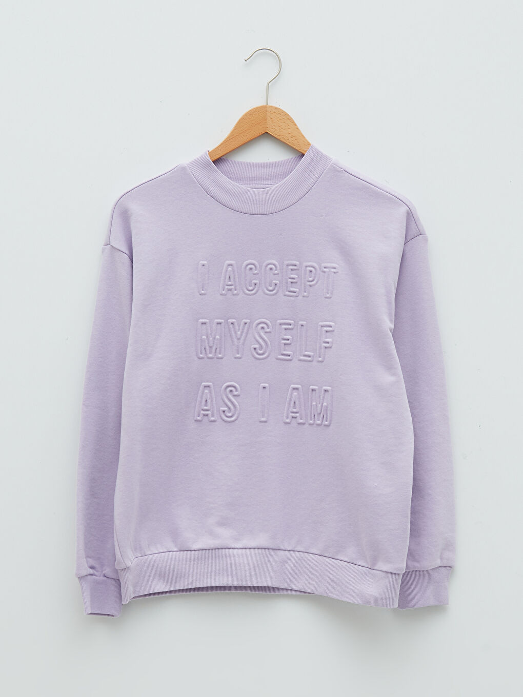 Lila Bisiklet Yaka Yazı Baskılı Uzun Kollu Kadın Sweatshirt-5