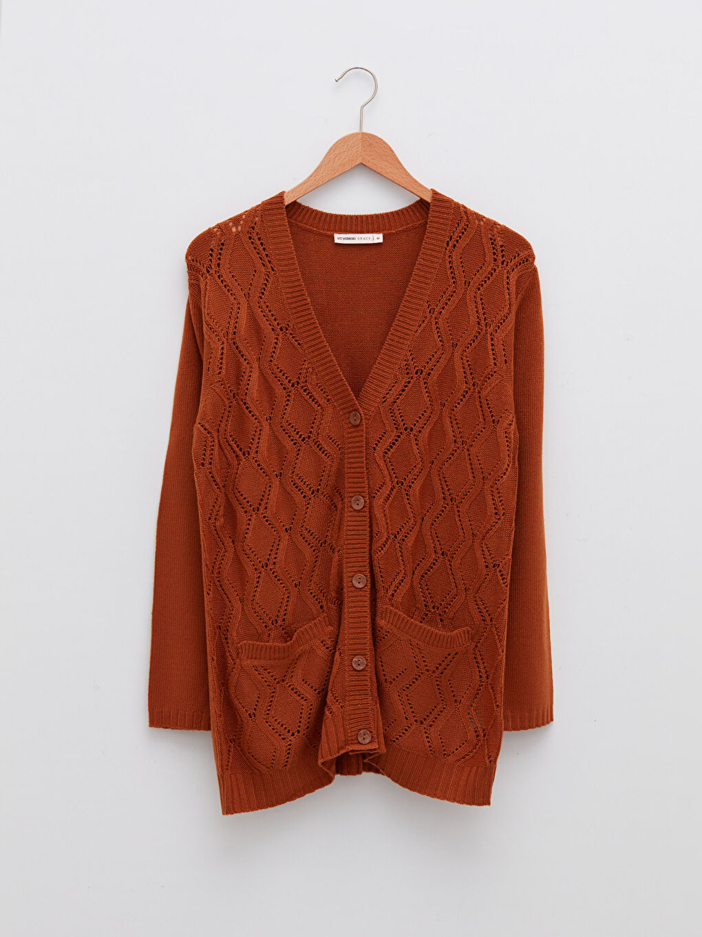 V-Neck Self Patterned Long Sleeve Women's Knitwear Cardigan-5