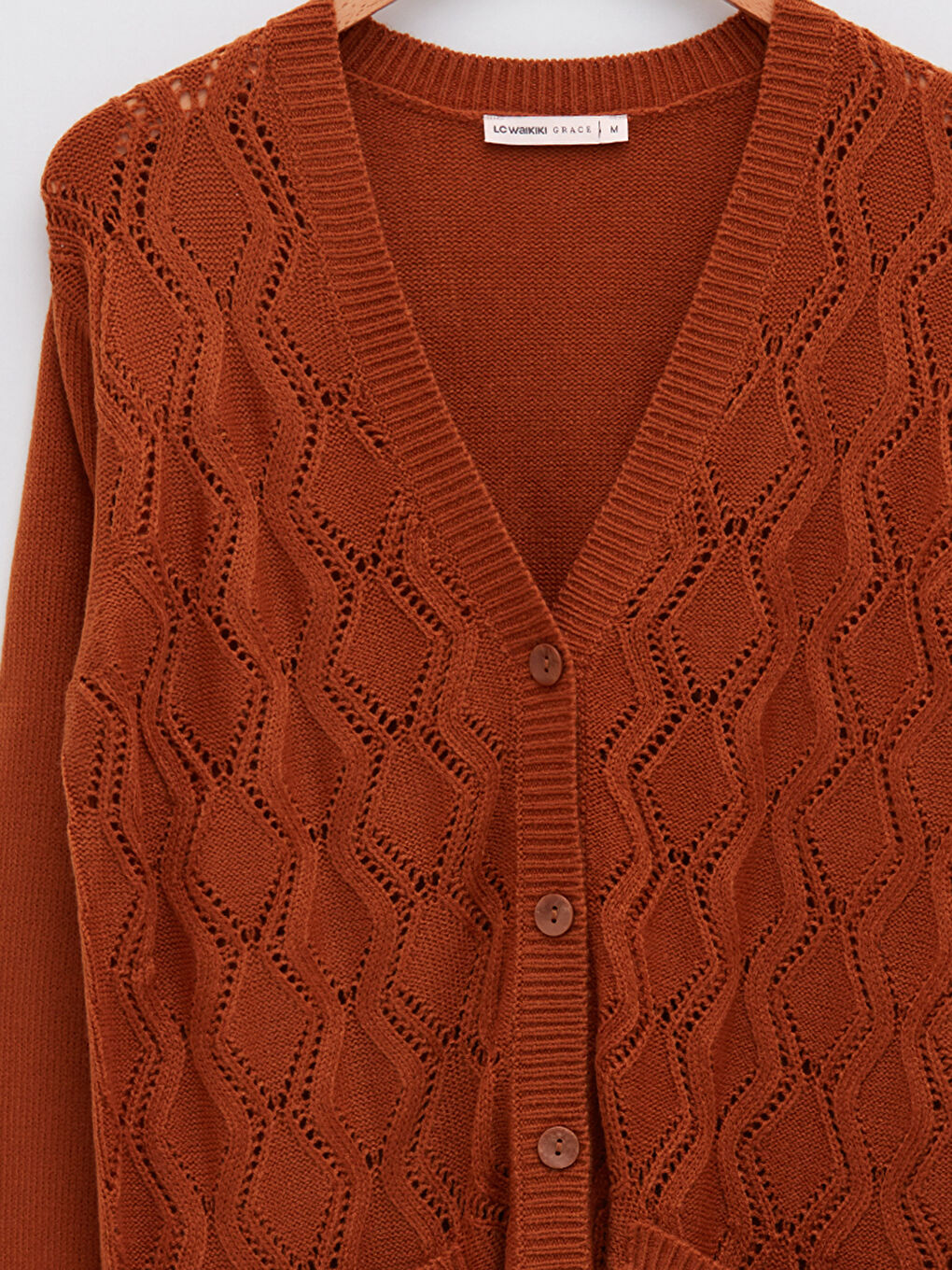 V-Neck Self Patterned Long Sleeve Women's Knitwear Cardigan-7