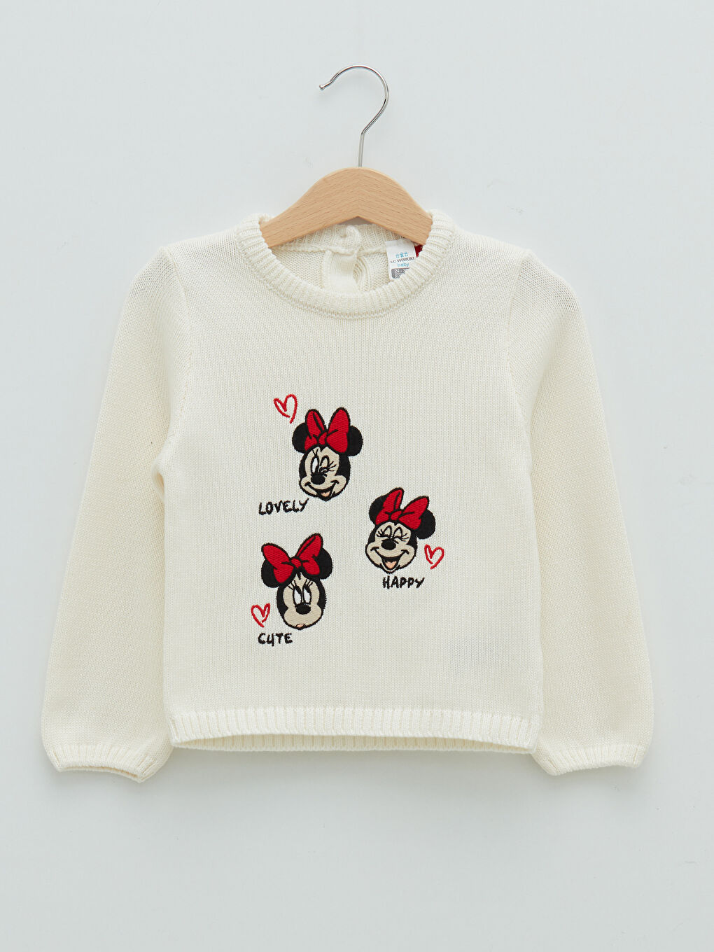 Bisiklet Yaka Uzun Kollu Minnie Mouse Nakış Detaylı Kız Bebek Triko Kazak