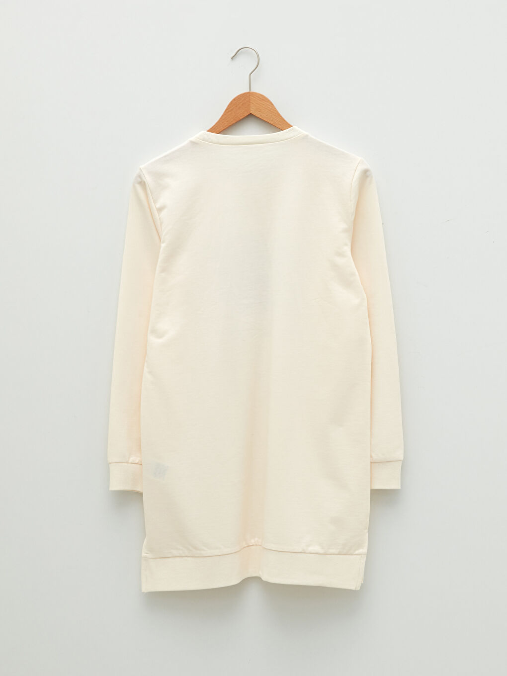 Ekru Bisiklet Yaka Baskılı Uzun Kollu Kadın Sweatshirt Tunik-6