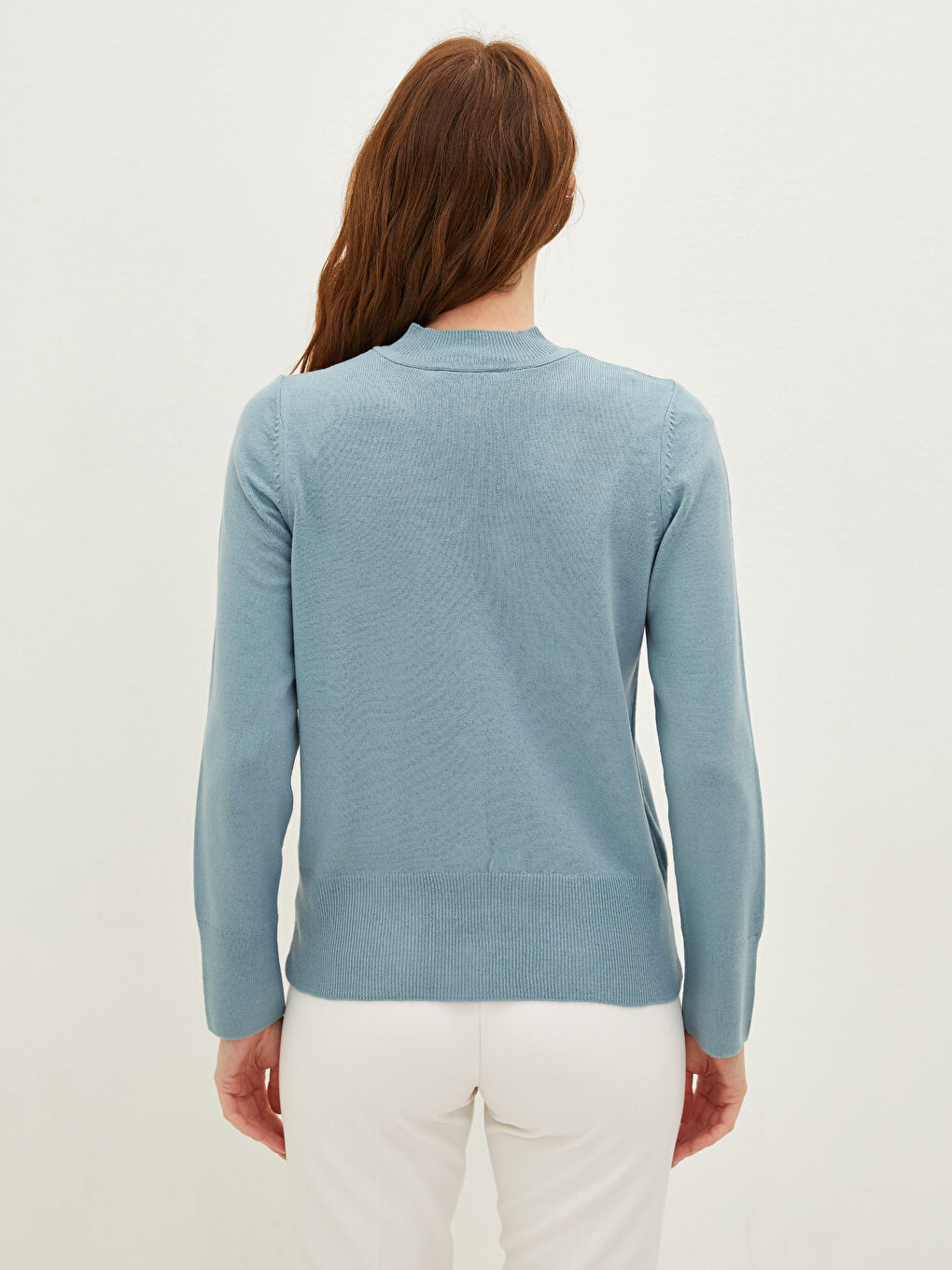 Mavi Hakim Yaka Düz Uzun Kollu Kadın Triko Hırka-4