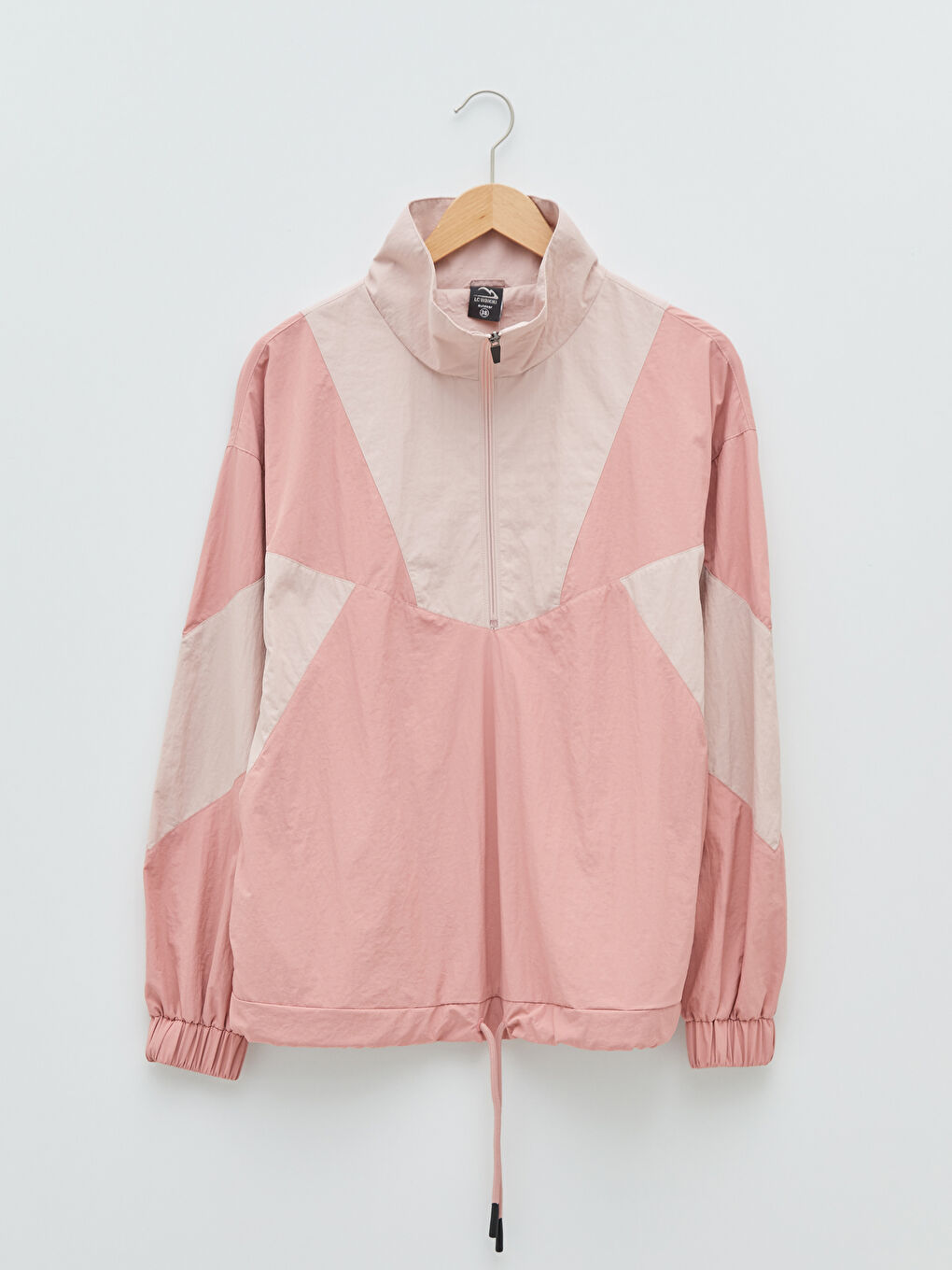 Pembe Dik Yaka Uzun Kollu Fermuar Kapamalı Kadın Yağmurluk-8